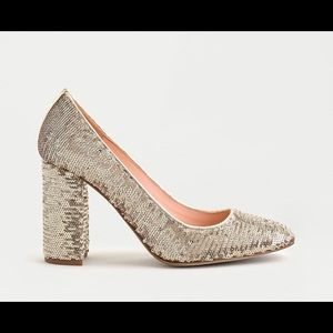 J. Crew gold sequin block heels